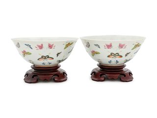 A Pair of Famille Rose 'Butterfly' BowlsDiam 5 3/4 in., 14.6 cm.