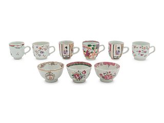 A Group of Nine Chinese Export Famille Rose Porcelain Tea CupsHeight of tallest 2 1/8 in., 5.4 cm.