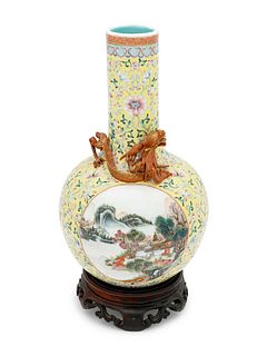 A Famille Jaune Porcelain Bottle VaseHeight 13 1/2 in., 34.3 cm.