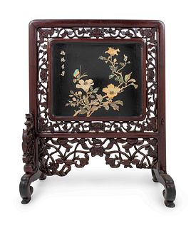 A Mother-of-Pearl Inlaid Rosewood Table Screen
Height 24 3/4 in., 63 cm. 