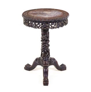 A Chinese Export Carved Hardwood Table Height 31 3/4 in., 80.6 cm.