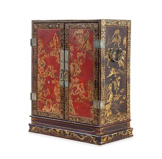 A Polychrome and Gilt Lacquered 'Landscape' Kang CabinetHeight 26 3/4 in., 68 cm.