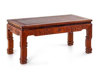 A Huanghuali Kang Table, Kangzhuo
Height 18 x width 40 x depth 20 in., 45.7 x 101.6 x 50.8 cm.