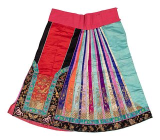 A Embroidered and Multicolored Silk Apron SkirtLength 36 1/2 in., 93 cm.