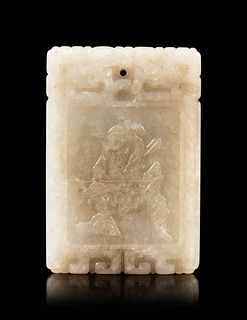 A Pale Celadon Jade PendantHeight 2 1/2 in., 6.4 cm.