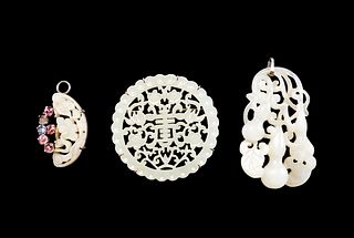 Three Chinese Reticulated Jade Pendants
Length of largest 2 1/2 inches, 6 cm.