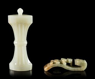 Two Carved Jade Jewelry
Length of longer 4 3/4 in., 12 cm.