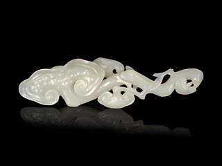 A Carved White Jade 'Lingzhi' Ruyi Scepter Length 8 3/4 in., 22.5 cm.