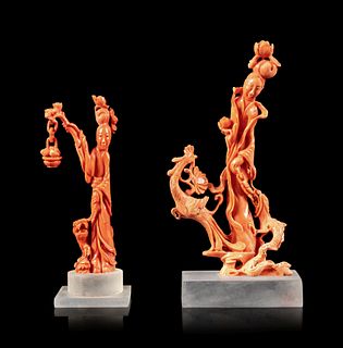 Two Carved Coral Lady's FiguresHeight of taller 6 1/2 inches.