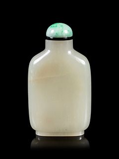 A White Jade Rectangular Snuff BottleHeight of bottle 2 1/2 in., 6.35 cm.