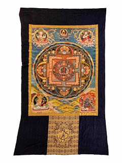 A Sino-Tibetan Embroidered Silk ThangkaHeight 126 1/2 x width 71 in., 321.3 x 180 cm.