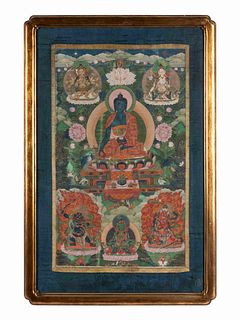 A Tibetan ThangkaHeight 26 x width 15 1/2 in., 66 x 39.4 cm.