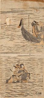 Two Japanese Wood Block Prints
Each image: 11 x 5 in., 28 x 12.7 cm.