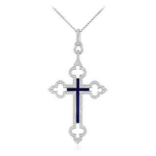 Faberge Enamel and Diamond Cross Pendant Necklace