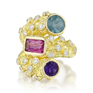 David Webb Diamond and Multi-Colored Gemstone Ring