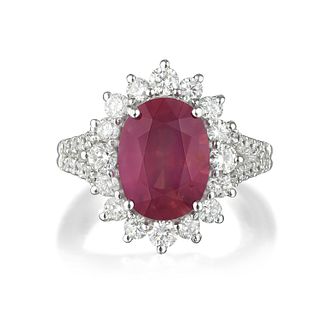 4.11-Carat Mozambique Unheated Ruby and Diamond Ring