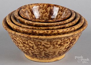 Nest of five Rockingham glaze yellowware bowls