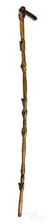 Carved and painted walking stick, 19th c.