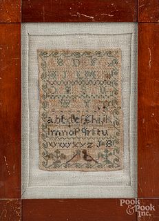 Small silk on linen sampler, early 19th c.