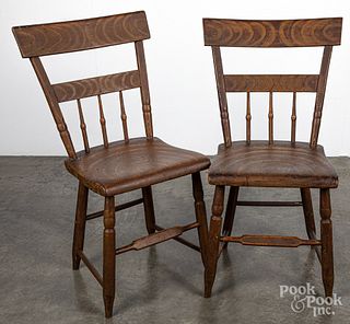 Pair of painted plank seat chairs, 19th c.