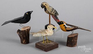 Four carved and painted birds, mid 20th c.