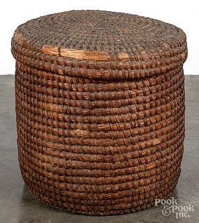 Lidded rye straw basket, 19th c.