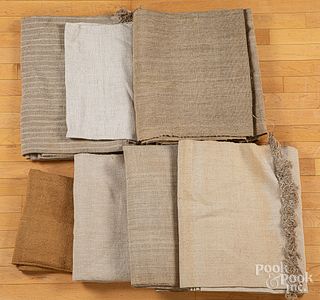 Group of early linen and homespun fabric
