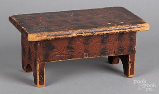 Carved and painted foot stool, 19th c.