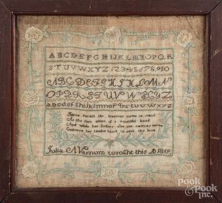 New England silk on linen sampler dated 1819