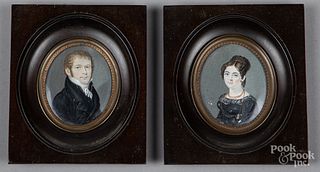 Pair of miniature watercolor portraits