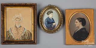 Two watercolor portraits, late 19th c., etc,