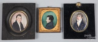 Three miniature watercolor portraits