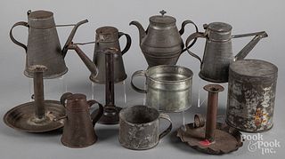 Collection of early tinware, 19th c.