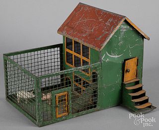 Painted tin toy pig pen/chicken coop, 19th c.