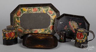 Six pieces of toleware, 19th c.