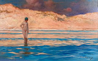 Ernest Louis Lessieux, A Young Beauty Paddling by the Dunes