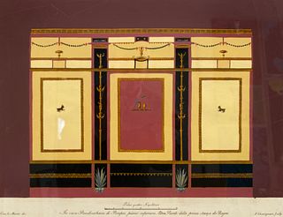 Two Hand-Colored Engravings of Pompiian Interiors