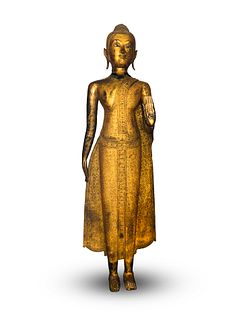 A Thai, Ratnakosin Style, Gilt-Bronze Figure of Buddha Sakyamuni Circa 1800