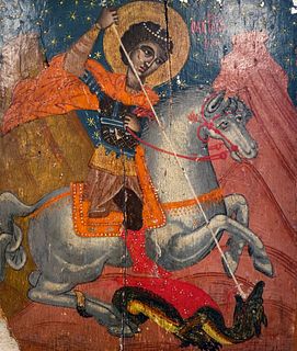18th Century, A Greek Icon of St. George Slaying the Dragon, Northern Greece