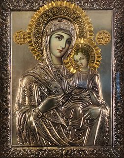 Russian, 20th Century, Silver Gilt Oklad of Virgin and Child