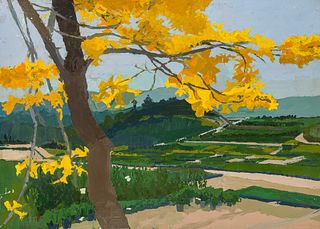 Si Chen Yuan | Tree with Golden Leaves Above Landscape 