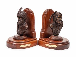Gerry Metz
(American, 1943-2018)
Bronze Bookends, Trapper and Warrior, edition 6/100