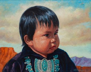 Kenneth Freeman 
(American, 1935-2008)
Indian Child in Blue with Turquoise 