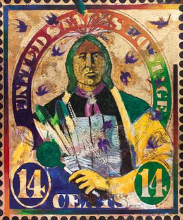 Stan Natchez
(Shoshone/Paiute, b. 1947)
Two Hatchets on Gold Leaf