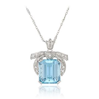 Vintage Aquamarine and Diamond Necklace