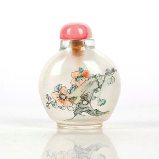 VINTAGE CHINESE SNUFF BOTTLE, CHRYSANTHEMUMS AND FLORA