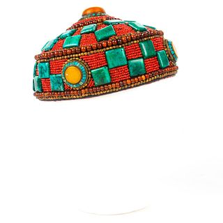 INDIAN TRADITIONAL CORAL AND TURQUOISE TRIBAL HAT