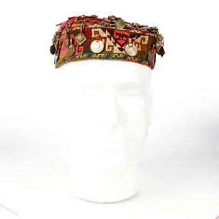 MIDDLE EASTERN COIN AND CHARM TRIBAL PILLBOX HAT