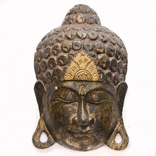 20TH C. ASIAN BUDDHA CARVED WOODEN WALL MASK