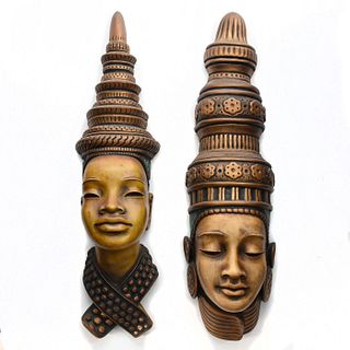 2 ACHATIT AFRICAN HEAD WALL ART DECOR